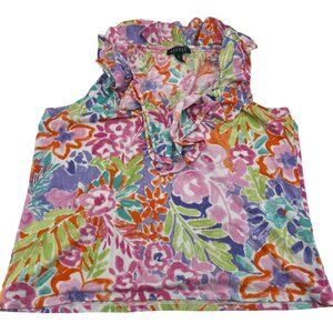 Lauren Ralph Lauren Women's 2X Ruffle Floral Print Sleeveless Top Multicolor